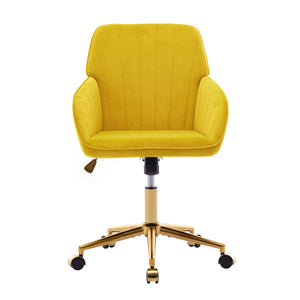 English Elm TY Velvet Office Chair Bright Yellow with Gold Base, 360° Swivel, Height Adjustable, Luxury Comfort W2311P237657