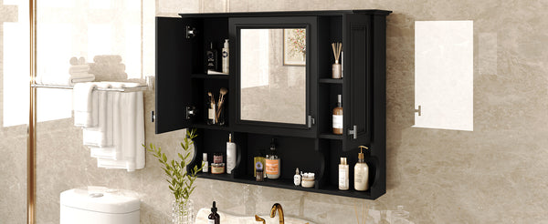 English Elm 35'' Modern Wall-Mounted Medicine Cabinet with Mirror, Hidden Storage and Open Shelves for Bath Black N710P209443B