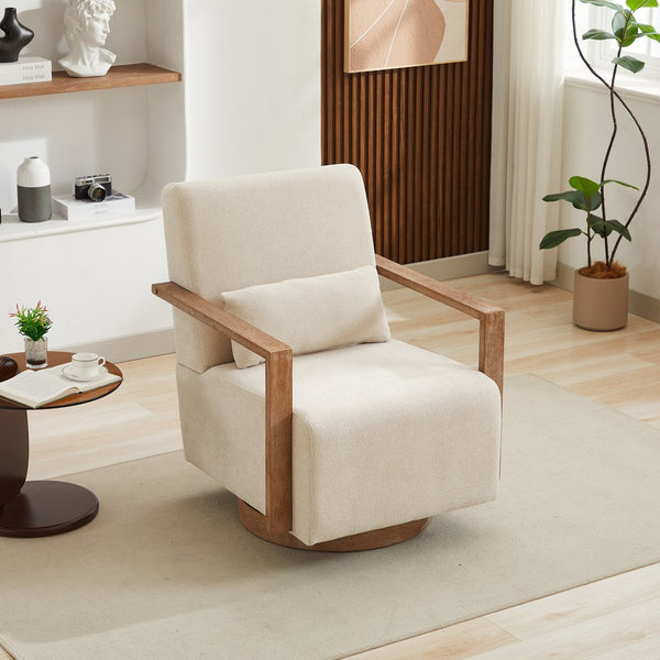 English Elm 29.13"w Boucle Swivel Accent Chair Open Back 360 Rotation Modern Lounge Seating Beige W3188P417947