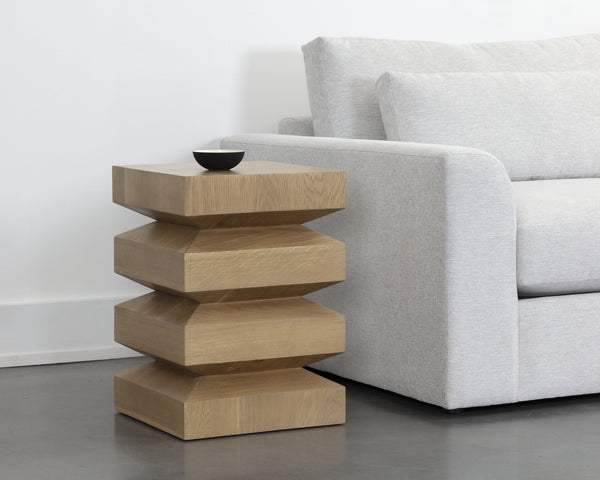 Sunpan Cormac End Table - Handcrafted Solid Acacia Wood with Unique Textures for Stylish Living Spaces Rustic Oak