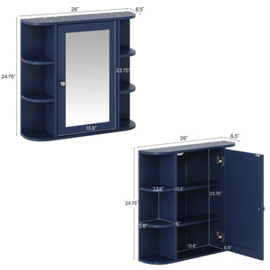 English Elm Bathroom Wall Cabinet with Mirror Door Open Shelving and Adjustable Interior Storage Blue N817P375228B