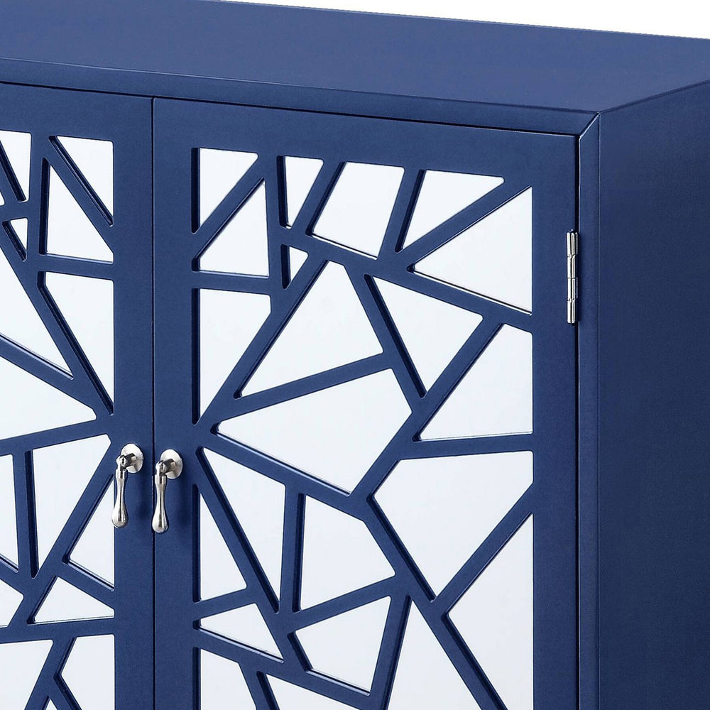 English Elm Breckenridge Blue Glam Console Table with Mirrored 2-Door Cabinet, Magnetic Catches, Chic Storage Elegance B062P186448