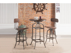 English Elm Kaeso Adjustable Height Bar Table in Walnut with Gunmetal Legs, Round Top & Open Storage Shelf B2726S00025