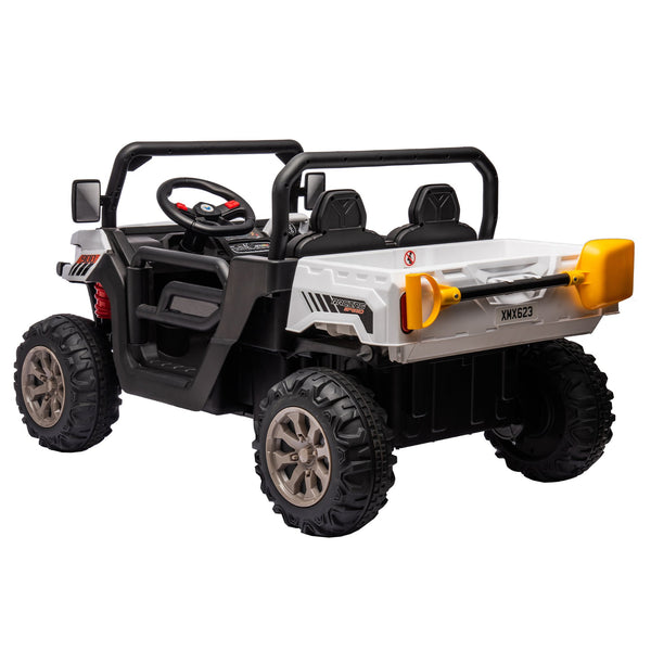 English Elm 24v Kids Ride on Dump Truck Two Seat Electric Utv with Tilting Bed and Remote Control White W1578P188522