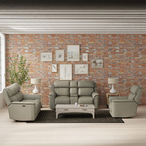 English Elm Oslo Genuine Leather Power Reclining Sofa Set with Usb Charging and Swivel Glider Grey B339S00007