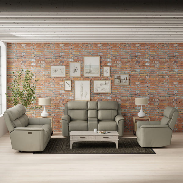 English Elm Oslo Genuine Leather Power Reclining Sofa Set with Usb Charging and Swivel Glider Grey B339S00007