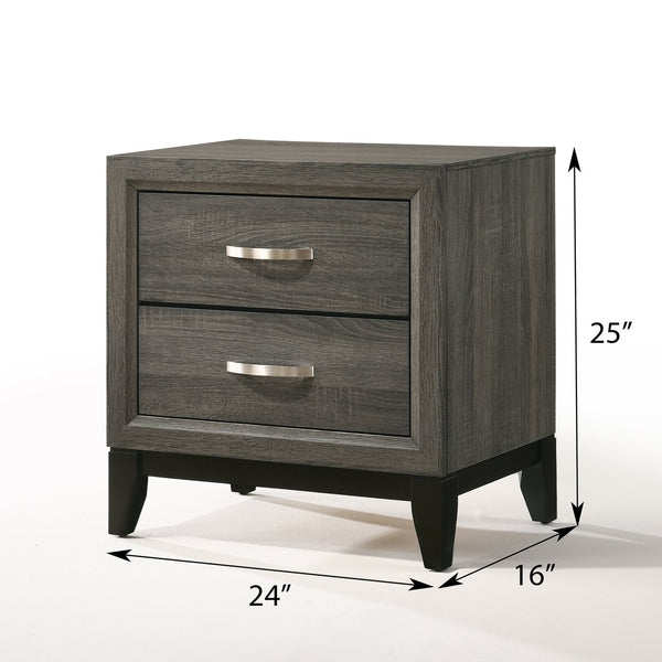 English Elm Weathered Weathered Grey 2-Drawer Nightstand with Rustic Finish, Ample Storage, Compact 25"H x 24"W B062P209015