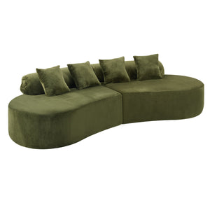English Elm Modern curved modular sofa with dark plush upholstery, ergonomic design, versatile multi-seat lounge solution for contemporary living rooms Green W3612S00009