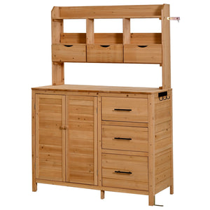 English Elm (with Hutch) Topamx Solid Fir Potting Bench Patio Workstation Spice Rack Drawer Natural Wood N717P404331A