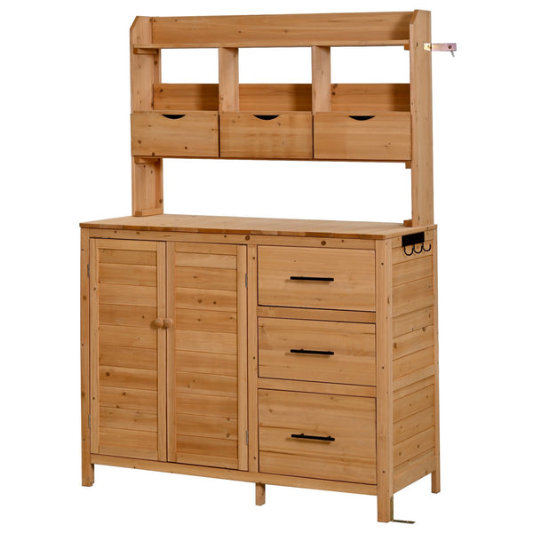 English Elm (with Hutch) Topamx Solid Fir Potting Bench Patio Workstation Spice Rack Drawer Natural Wood N717P404331A