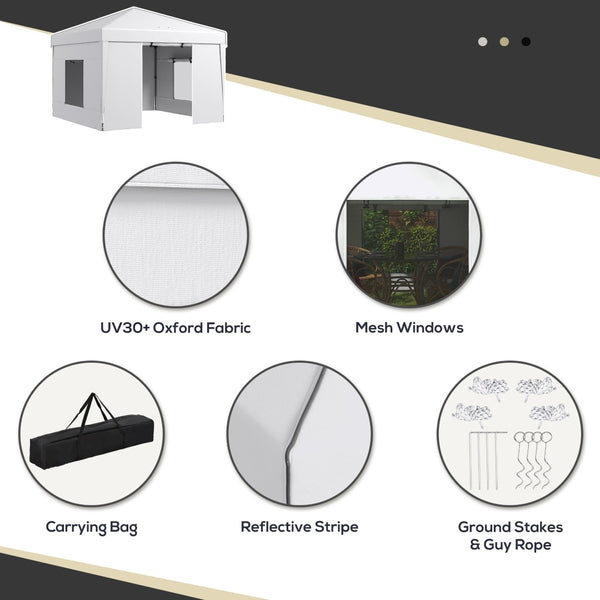 English Elm Outsunny 9.7' X 9.7' Pop Up Canopy Tent With Mesh Windows, Uv Protection & Carry Bag For Events W2225P200768-GIGA