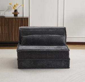 English Elm Compression Mahjong Sofa Bed - Stylish Modular Floor Seating, Soft Fleece, No Assembly, Dark Grey W3723P377151