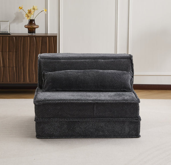 English Elm Compression Mahjong Sofa Bed - Stylish Modular Floor Seating, Soft Fleece, No Assembly, Dark Grey W3723P377151