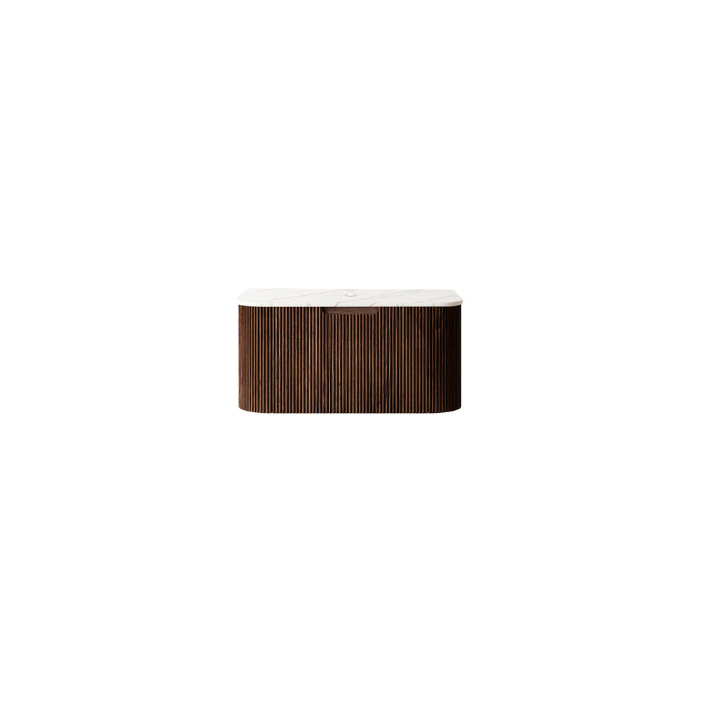 English Elm Dina Wall Mounted Bathroom Vanity Cabinet Carrara Marble Top French Stripe Walnut W2615P257423