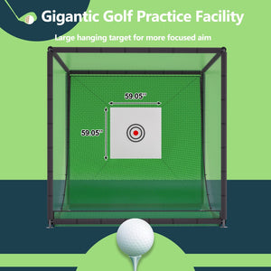 English Elm Golf Practice Cage with Powder Coated Steel Frame Double Layer Net Backyard Training W1422P284885