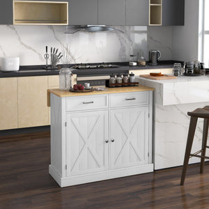 English Elm HOMCOM Mobile Kitchen Island with Drop Leaf Breakfast Bar, Rubberwood Top, Locking Casters & Storage White W2225P217403