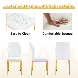 English Elm Table and Chair Set Oval Tempered Glass Top with Gold Base Glam Dining Room 7 Piece Transparent,White+Gold W1151S04728