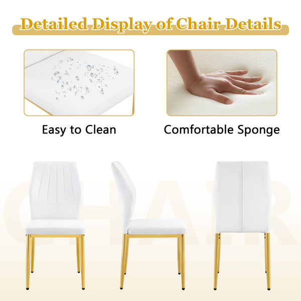 English Elm Table and Chair Set Oval Tempered Glass Top with Gold Base Glam Dining Room 7 Piece Transparent,White+Gold W1151S04728