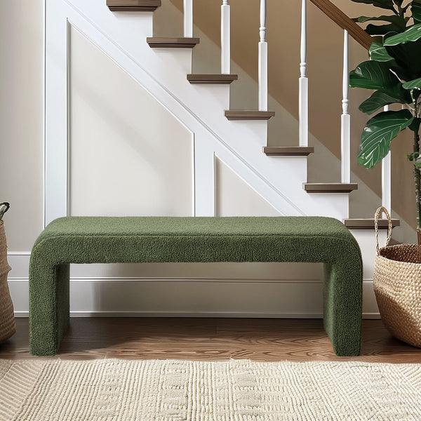 JLA Home INK+IVY - Boucle Modern Waterfall Bench with Textured Bouclé Upholstery, Rounded Corners, Fully Assembled Comfort Green II105-0596