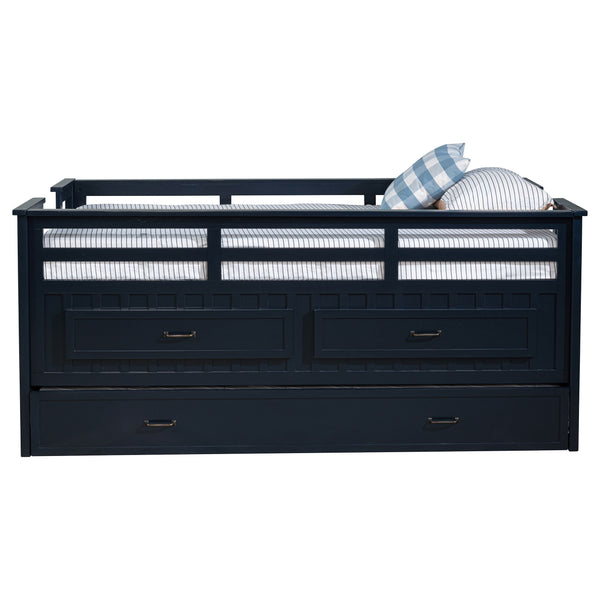 English Elm Starboard Twin Captain Bed with Trundle Storage Drawers and Guardrails for Kids B062S01453