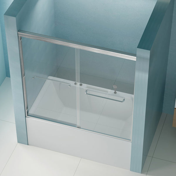 English Elm 56"-60" Semi-frameless Bypass Tub Door Tempered Glass Panels with Spa Style Hardware Brushed Nickel W1573P292497