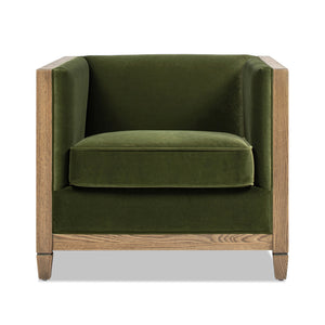 English Elm Jennifer Taylor Home - Georgia 34" Cane Rattan Tuxedo Armchair in Olive Green Performance Velvet with Oak Frame & Removable Cushion B2719P238321