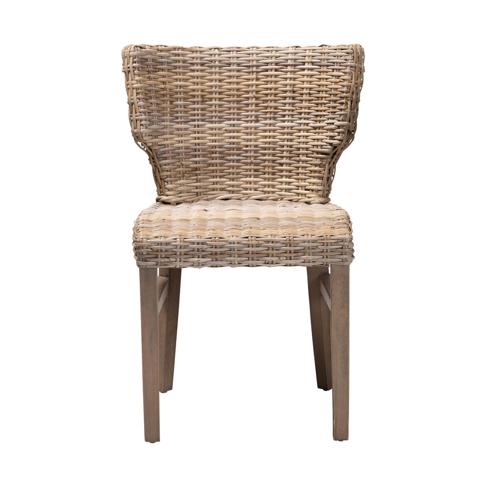 English Elm Modern Rattan Wrapped Dining Chair Solid Mahogany Frame Bohemian Organic Style B2750P470046