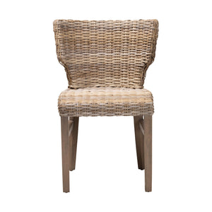 English Elm Modern Rattan Wrapped Dining Chair Solid Mahogany Frame Bohemian Organic Style B2750P470046