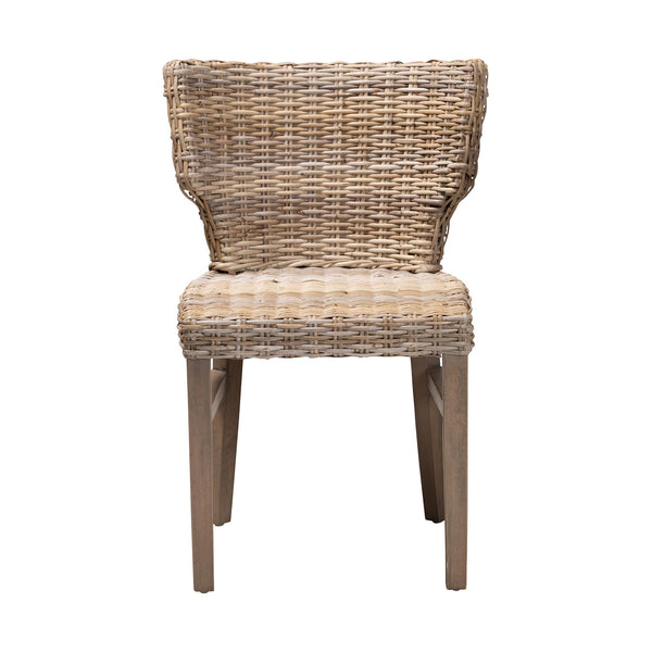 English Elm Modern Rattan Wrapped Dining Chair Solid Mahogany Frame Bohemian Organic Style B2750P470046