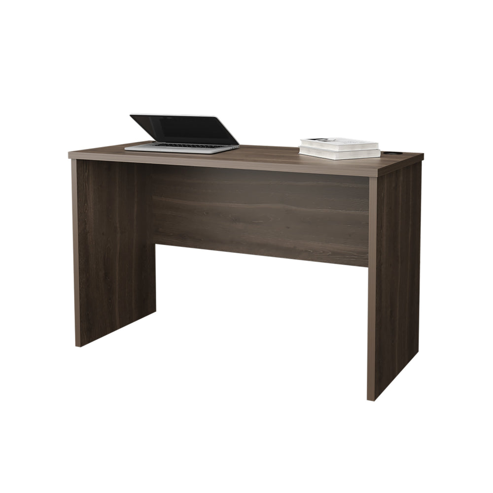 English Elm FM Rough Rock Minimalist Home Office Desk with Built-In Cable Management for Tidy, Functional Workspaces Dark Brown 53 L x 26 W x 4 H B128P283294