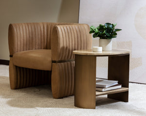 Sunpan Tryor Lounge Chair - Luxurious Top Grain Leather with Antique Brass Accent for Contemporary Living Spaces Sahara Sand Leather