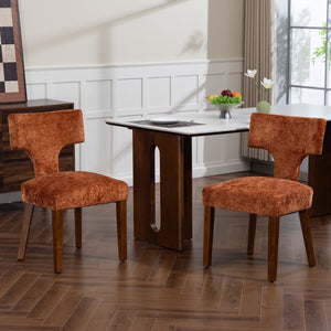 English Elm Mid Mid Century Modern Dining Chairs Set of 2 Upholstered Linen Accent Chairs with Solid Wood Frame, Ergonomic Support and Nailhead Trim Orange W794P335662