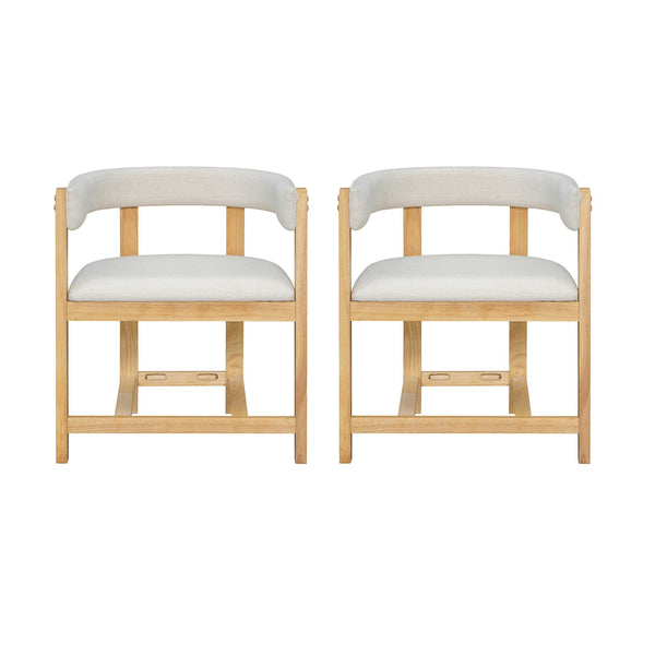 English Elm Dining Arm Chairs Set of 2 Barrel Back Rubberwood Frame with Cushioned Upholstery Beige+Natural N771P243844N