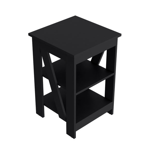English Elm Side Table Rossville Black - Modern Engineered Wood End Table with Two Open Shelves, Durable Design, Easy Assembly (34.6x20.9x3.1) B092P191180