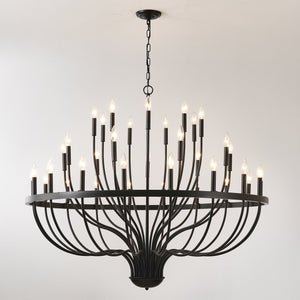 English Elm 36-light Matte Black Iron Candle Chandelier Farmhouse Industrial Style for Large Dining Rooms W5008P464944