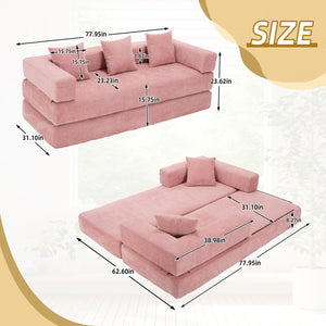 English Elm UNITED Folding Sofa Bed with Removable Cover Zipper, Chenille Memory Foam Sleeper for Small Spaces Pink W1568P293810