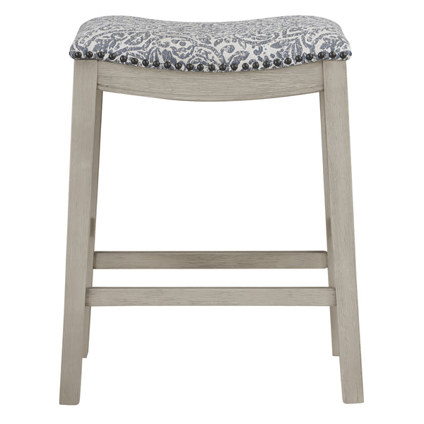 OSP Home Furnishings 24" Saddle Stool - Set of 2 Damask Navy / White Washed