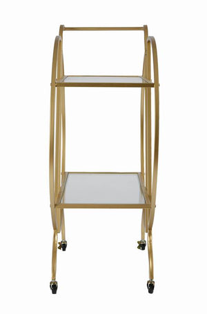 English Elm Gold Rolling Bar Cart with Mirrored Glass Shelves and Lockable Wheels for Glam Spaces W3123P480999