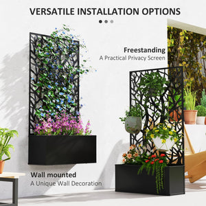 English Elm Outsunny Powder Coated Metal Raised Garden Bed with Trellis and Decorative Tree Panel W2225P485561
