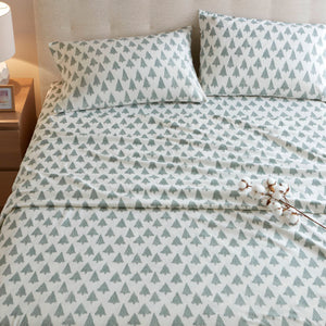 English Elm 4-piece Cal King Cotton Sheet Set with Artisan Ikat Tree Print for Bohemian Bedrooms B035P408383
