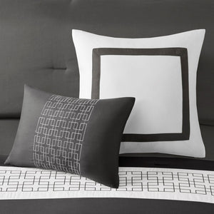 English Elm 8 Piece Embroidered Comforter Set In Dark Grey - Hotel-Inspired, Hypoallergenic & Easy Care Bedding B035P266660