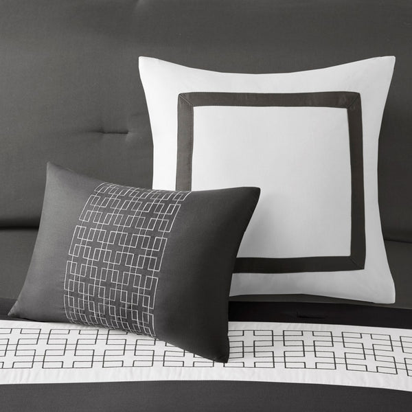 English Elm 8 Piece Embroidered Comforter Set In Dark Grey - Hotel-Inspired, Hypoallergenic & Easy Care Bedding B035P266660