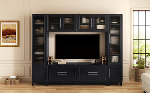 English Elm Vibe Haus Fluted Glass Wall Unit Tall Mdf Entertainment Console for Living Room N893S000011B