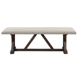 English Elm Grey Upholstered Bench with X Trestle Base, Grey & Rustic Brown Fabric, Oak Finish, Durable 60-inch Seating B062P209274