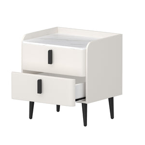 English Elm Nightstands with Marble-Pattern Top and Raised Guard, 2-Drawer Modern Bedside Tables for Storage Elegance White 23.4 L x 18.5 W x 9.06 H N733S332142K