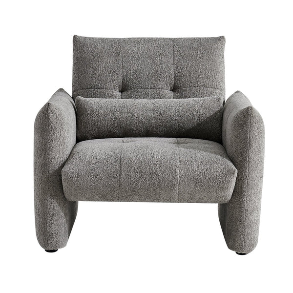 English Elm Ergonomic Tufted Velvet Accent Chair Solid Wood Frame with Lumbar Support Compact Seating Gray W1765P366981