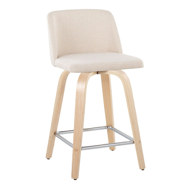 English Elm Toriano 24" Swivel Counter Stools - Set Of 2 In Cream Fabric & Natural Wood With Chrome Footrest B202S00115-GIGA