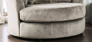 English Elm Gray Velvet Swivel Round Chair with Plush T-Cushion, Flared Arms and Accent Pillows for Cozy Living Room Gray 60 L x 60 W x 40 H B2741P375956