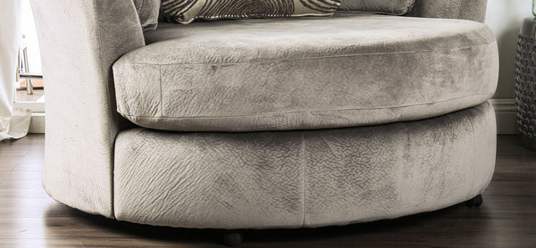 English Elm Gray Velvet Swivel Round Chair with Plush T-Cushion, Flared Arms and Accent Pillows for Cozy Living Room Gray 60 L x 60 W x 40 H B2741P375956