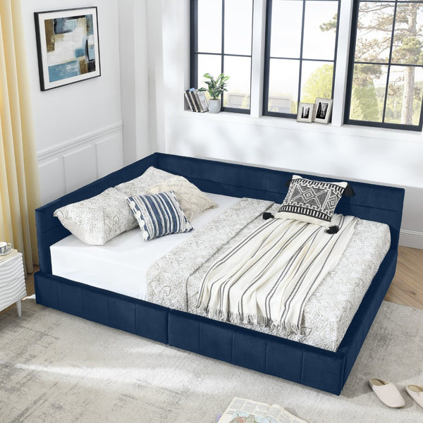 English Elm Queen Size Stylish Tufted Storage Bed Frame In Dark Blue Velvet - Multifunctional Sofa & Bed Combo W487S00279-GIGA